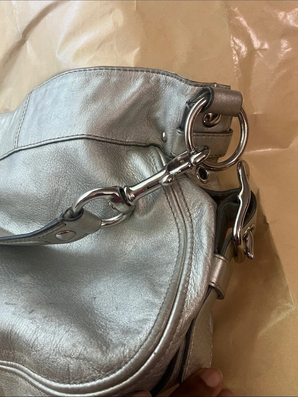 Coach Metallic Silver Leather Shoulder Bag